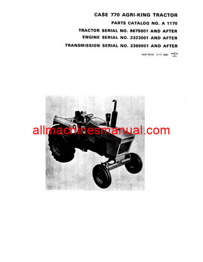 Download Case IH 770 Agri King Tractor Parts Manual A1170