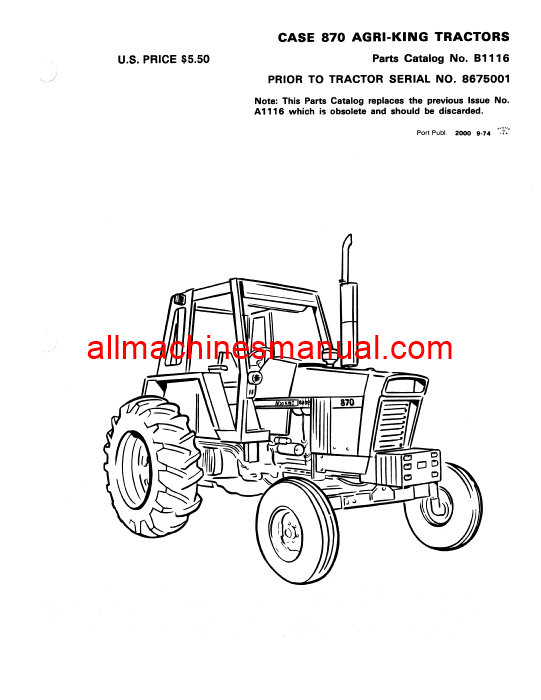 Download Case IH 870 Agri-King Tractor Parts Manual B1116