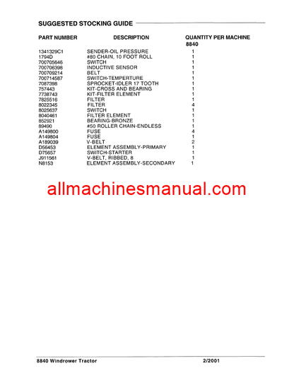 Case IH 8840 Windrower Tractor Pdf Parts Manual 8-4734