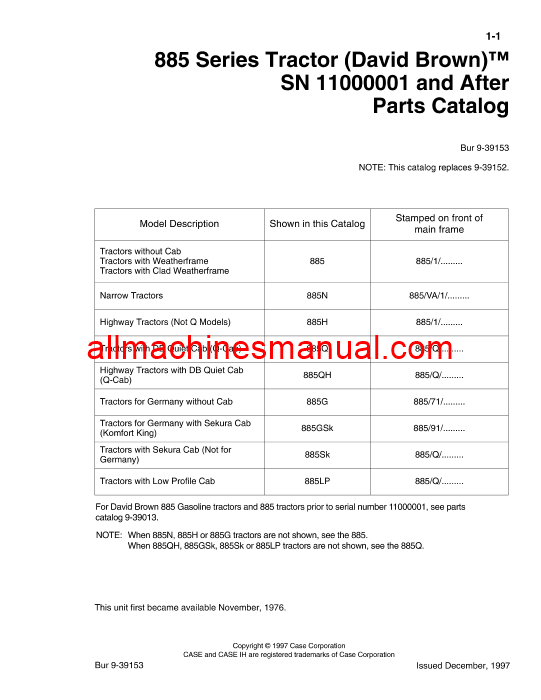 Download Case IH 885 Series Tractor Parts Manual 9-39153