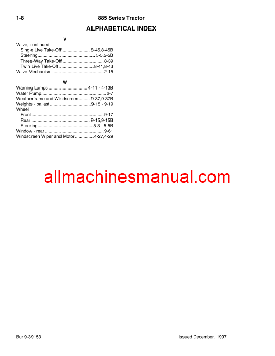 Download Case IH 885 Series Tractor Parts Manual 9-39153