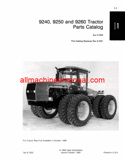 Case IH 9240, 9250, 9260 Tractor Pdf Parts Manual 8-7002