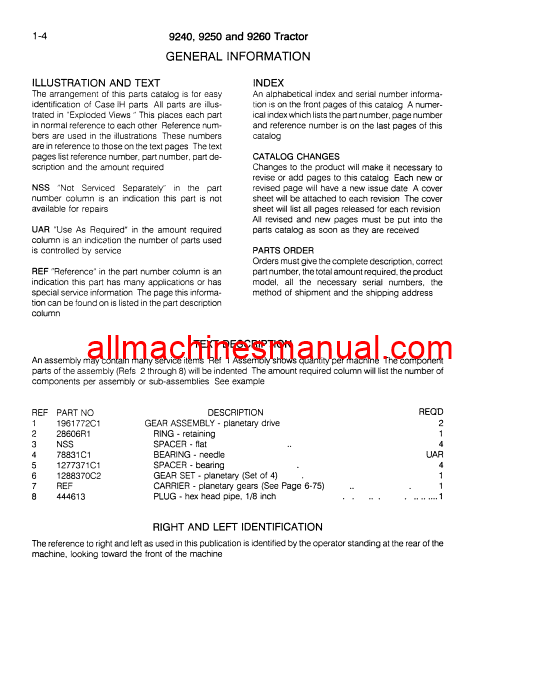 Case IH 9240, 9250, 9260 Tractor Pdf Parts Manual 8-7002