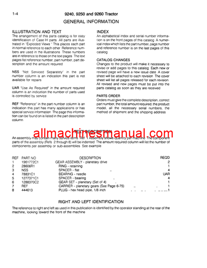 Case IH 9240, 9250, 9260 Tractor Pdf Parts Manual 8-7002