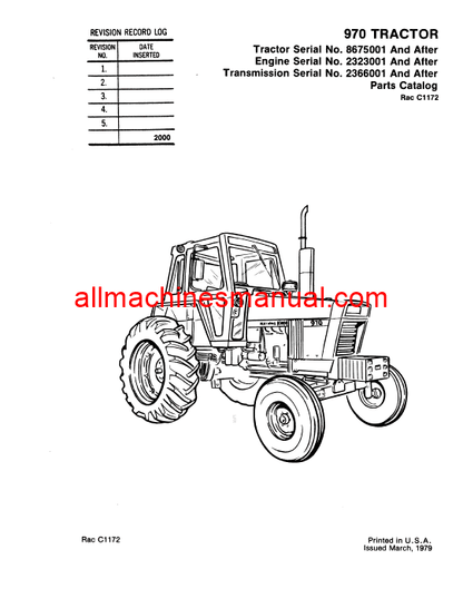 Download Case IH 970 Agri King Tractor Parts Manual C1172