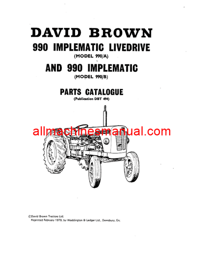 Download Case IH 990 A & B Implematic David Brown Tractor Parts Manual 9-39408