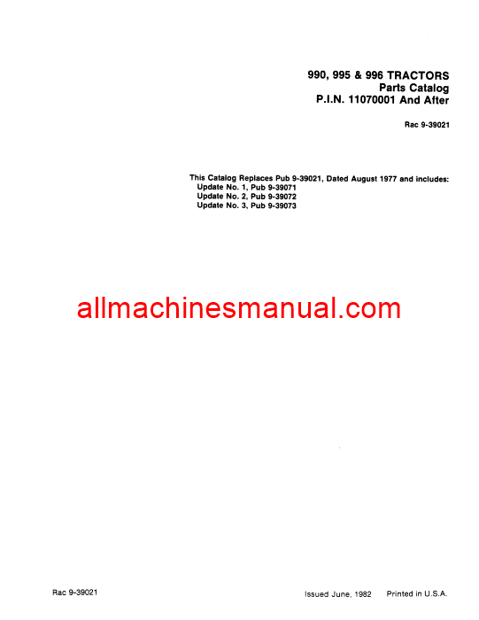 Download Case IH 990, 995, 996 Tractor Parts Manual 9-39021