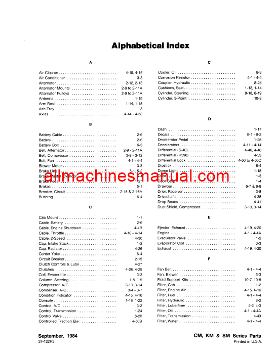 Case IH CM, KM, SM Bearcat Cougar Panther SRS IV Tractor Pdf Parts Manual 37-122R3