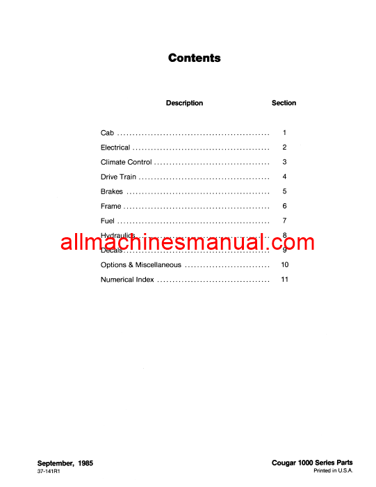 Case IH CR1225, CR1280, KR1225, KR1280 Cougar Range Powershift Tractor Pdf Parts Manual 37-141R1