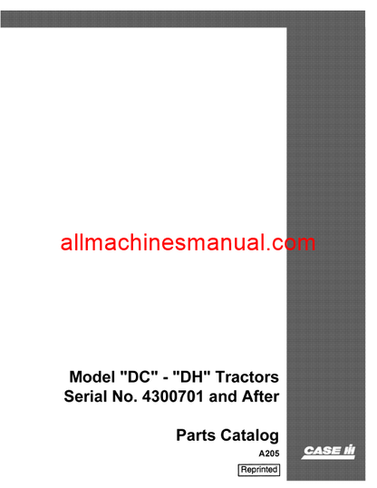 Case IH DC-DH Tractor Pdf Parts Manual A205