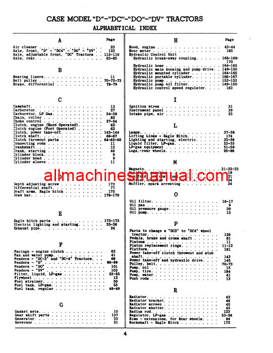 Case IH D, DC, DO, DV Eagle Hitch Tractor Pdf Parts Manual A519