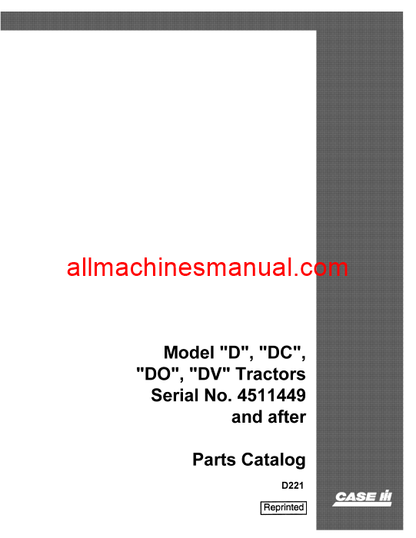 Case IH D, DC, DO, DV Tractor Pdf Parts Manual D221