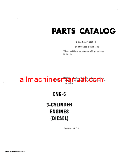 Case IH Engines 3-Cylinder Diesel For 454 , 464 Tractor Pdf Parts Manual ENG-6