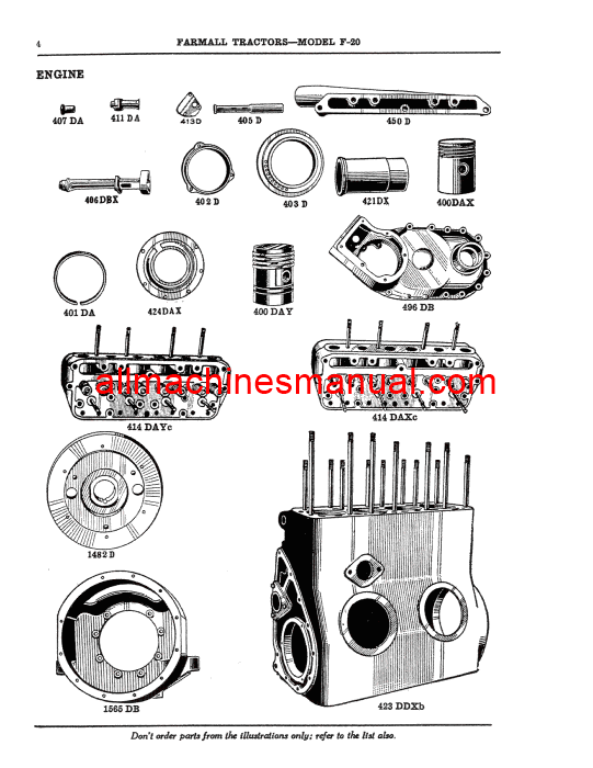 Case IH Farmall - IH F-20 Fairway Narrow Tread Tractor Pdf Parts Manual TC-13-A