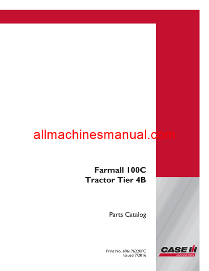 Case IH Farmall 100C Tier 4B Tractor Pdf Parts Manual 696176200PC