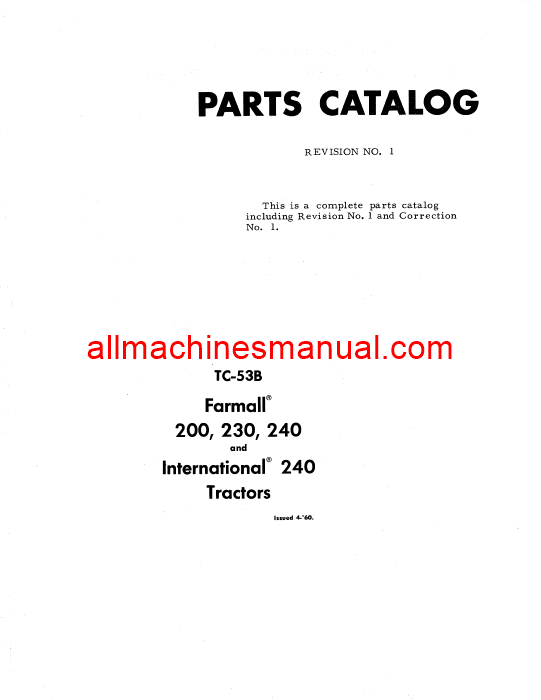 Case IH Farmall 200, 230, 240 Gas Tractor Pdf Parts Manual TC-53B