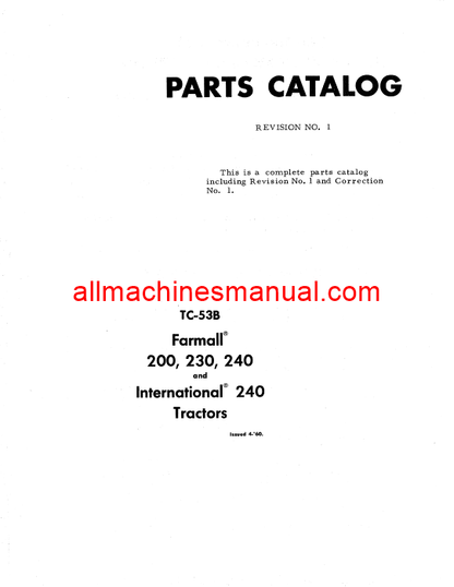 Case IH Farmall 200, 230, 240 Gas Tractor Pdf Parts Manual TC-53B