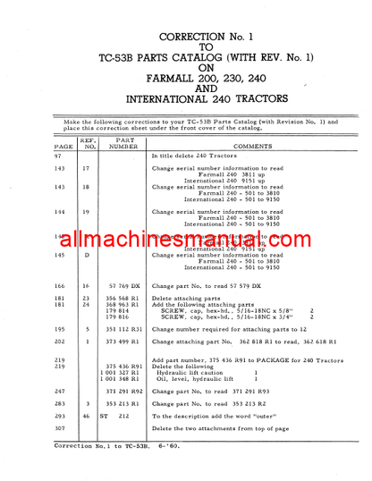 Case IH Farmall 200, 230, 240 Gas Tractor Pdf Parts Manual TC-53B