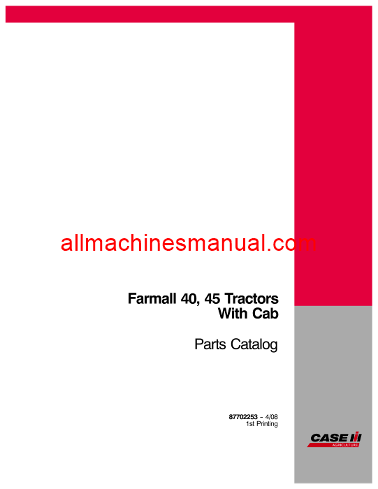 Case IH Farmall 40, 45, 50 Tractor Pdf Parts Manual 87702253