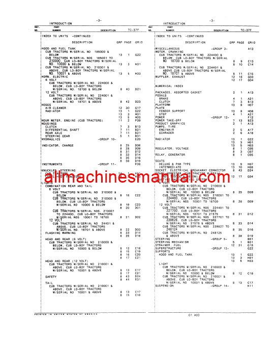 Case IH Farmall Cub & Cub Lo-Boy Tractor Pdf Parts Manual TC-37F