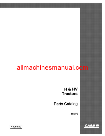 Case IH Farmall H & HV Tractor Pdf Parts Manual TC-27E