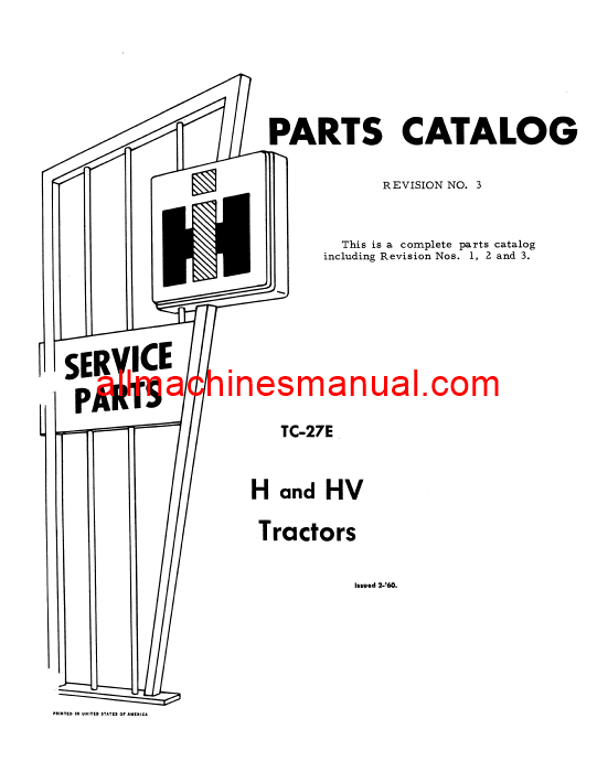 Case IH Farmall H & HV Tractor Pdf Parts Manual TC-27E