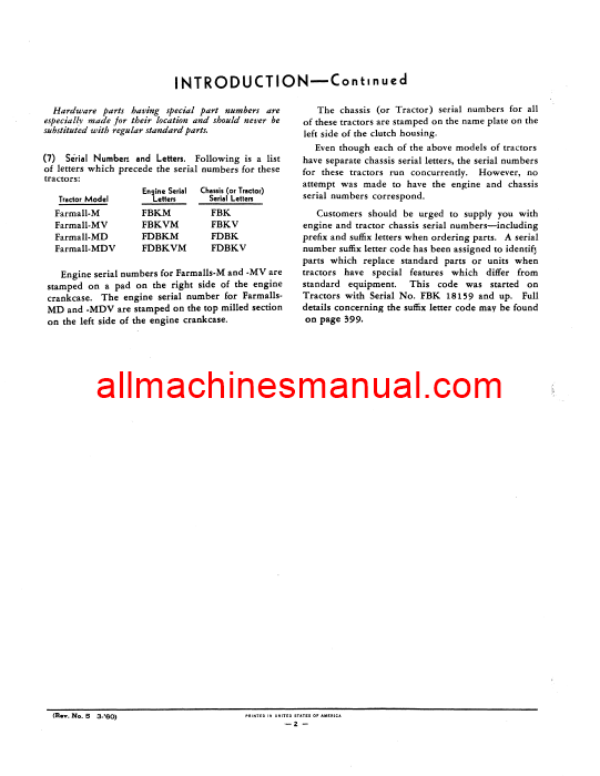 Case IH Farmall M, MD, MDV, MV Tractor Pdf Parts Manual TC-28H