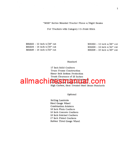 Download Case IH MRB Series Mounted Plows 2 & 3 Bottom Tractor Parts Manual A840