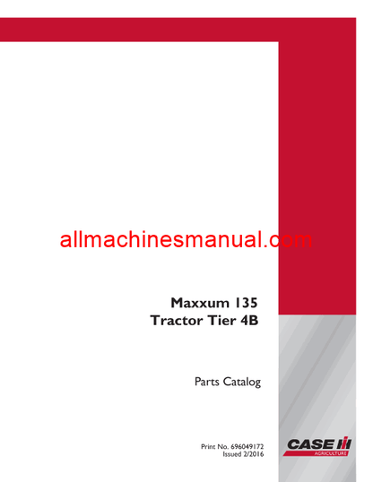 Case IH Maxxum 135 Tier 4B Tractor Parts Manual 696049170