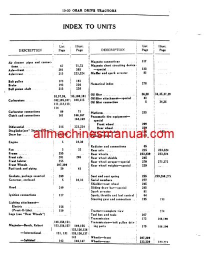 Download Case IH Mc-Cormick 10-20 Gear Drive Tractor Parts Manual TC-1-C