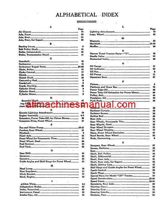 Download Case IH Model C Tractor Parts Manual D171