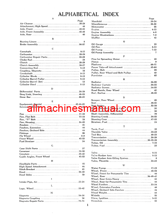 Download Case IH Model L Tractor Parts Manual B172