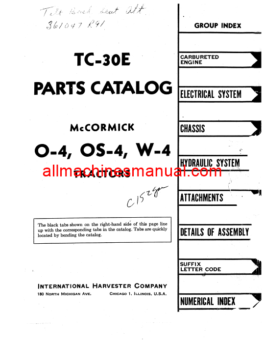Download Case IH O-4, OS-4, W-4 McCormick Tractor Parts Manual TC-30E