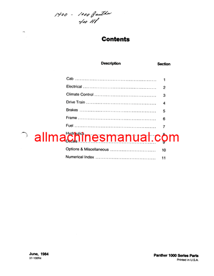 Download Case IH Panther 1000 Series Tractor Parts Manual 37-108R5