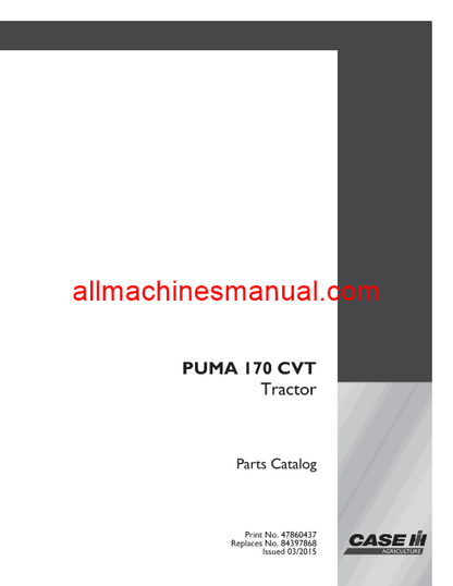 Case IH Puma 170 CVT Tractor Parts Manual 47860437