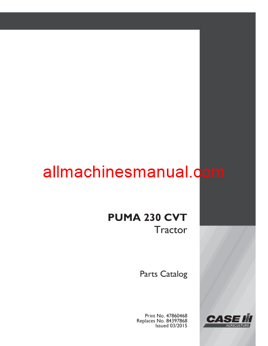 Case IH Puma 230 CVT Tractor Parts Manual 47860468