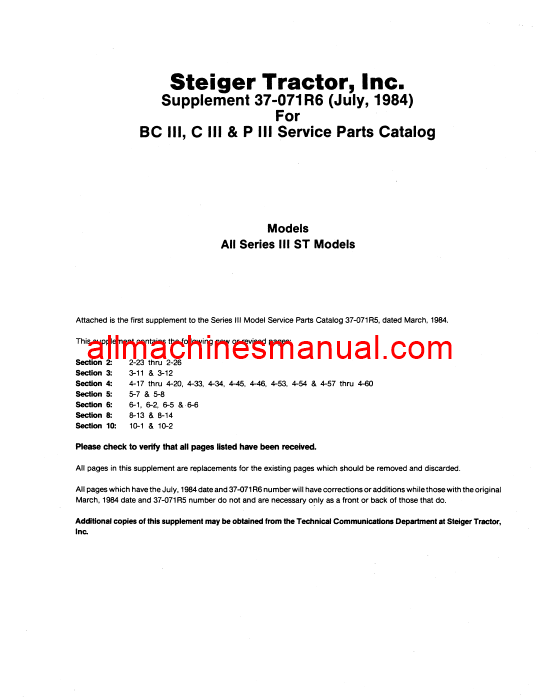 Download Case IH ST Series III Bearcat, Cougar, Panther Tractor Parts Manual 37-071R6