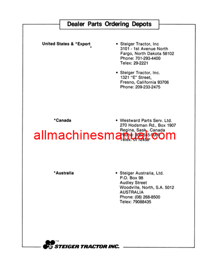 Download Case IH Steiger Wildcat Super Wildcat Bearcat I & II Tractor Parts Manual 37-085