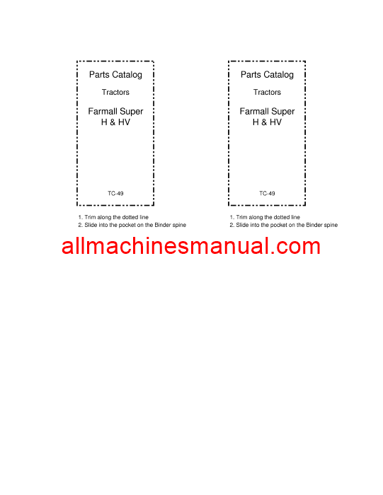 Download Case IH Super H & HV Farmall Tractor Parts Manual TC-49