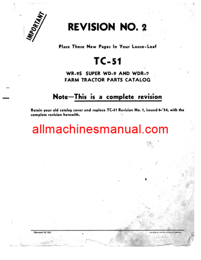 Download Case IH Super WD-9, WDR-9, WR-9S Tractor Parts Manual TC-51