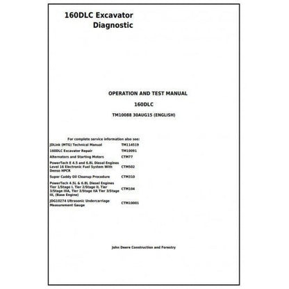 Download - John Deere 160DLC Excavator Diagnostic, Operation and Test Manual TM10088