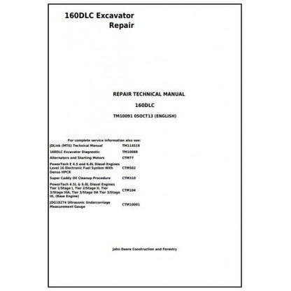 Download - John Deere 160DLC Excavator Service Repair Manual TM10091