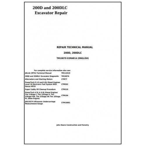 Download - John Deere 200D and 200DLC Excavator Service Technical Manual TM10079