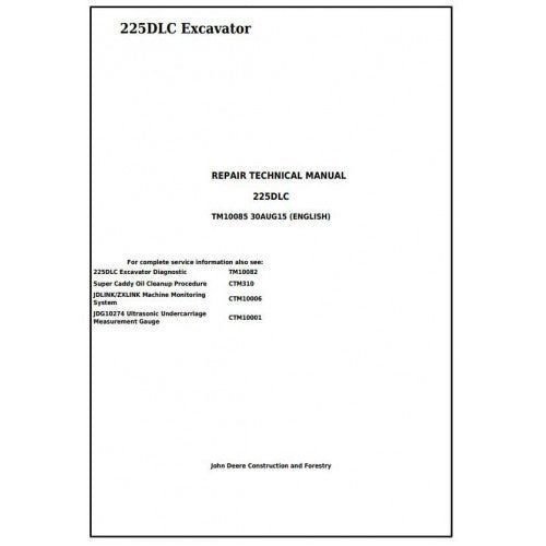 Download - John Deere 225DLC Excavator Repair Service Technical Manual TM10085