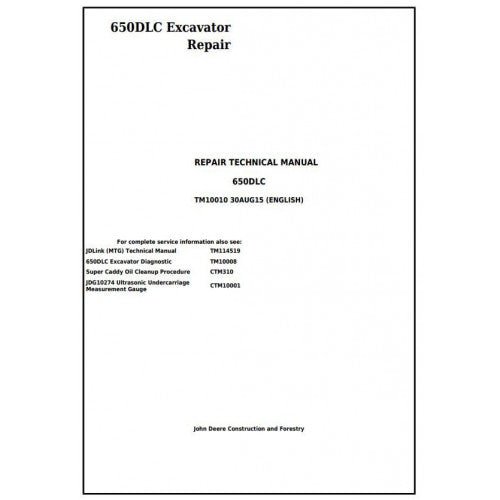Download - John Deere 650DLC Excavator Service Technical Manual TM10010