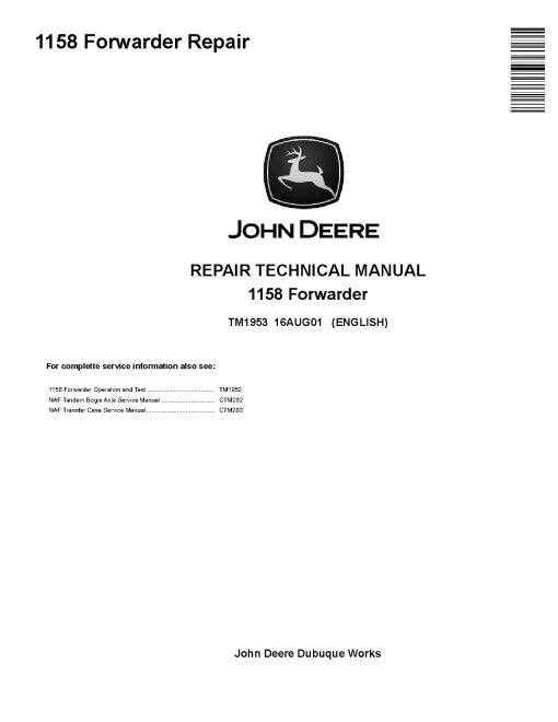 John Deere 1158 Wheeled Forwarder Service Repair Manual (TM1953)