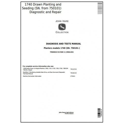 John Deere 1740 Drawn Planters Pdf Diagnostic and Service Repair Technical Manual TM606619 - All Machines Manual | Manuals At Best Price