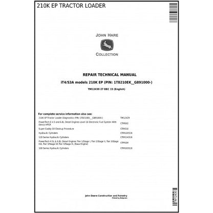 John Deere 210K EP Tractor Loader Pdf Service Repair Technical Manual TM12430