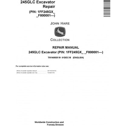 John Deere 245GLC Excavator Pdf Service Repair Technical Manual TM14058X19-2