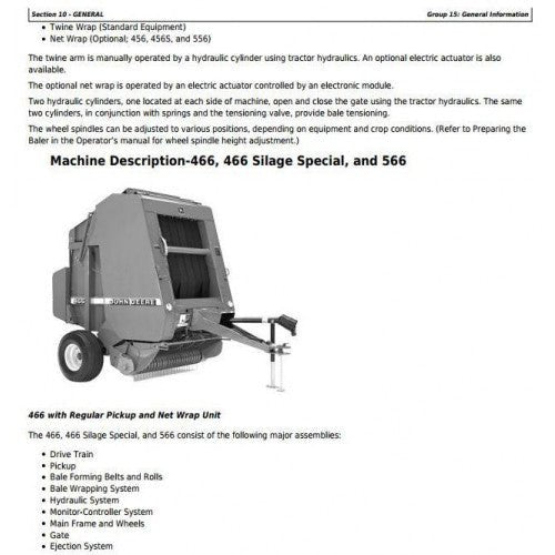 John Deere 446, 456, 456S, 546, 556, 466, 466S, 566 Round Balers All Inclusive Pdf Service Repair Technical Manual TM1767